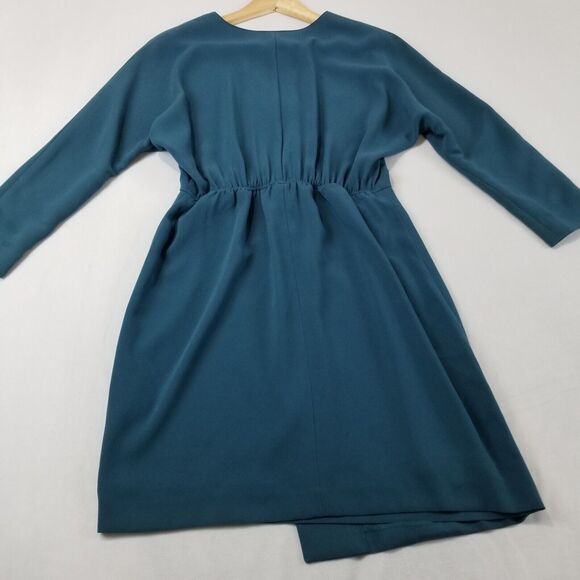 Aritzia Babaton Dress Medium Teal Faux Wrap 3/4 Sleeve Japan V Neck Mini - Picture 2 of 7